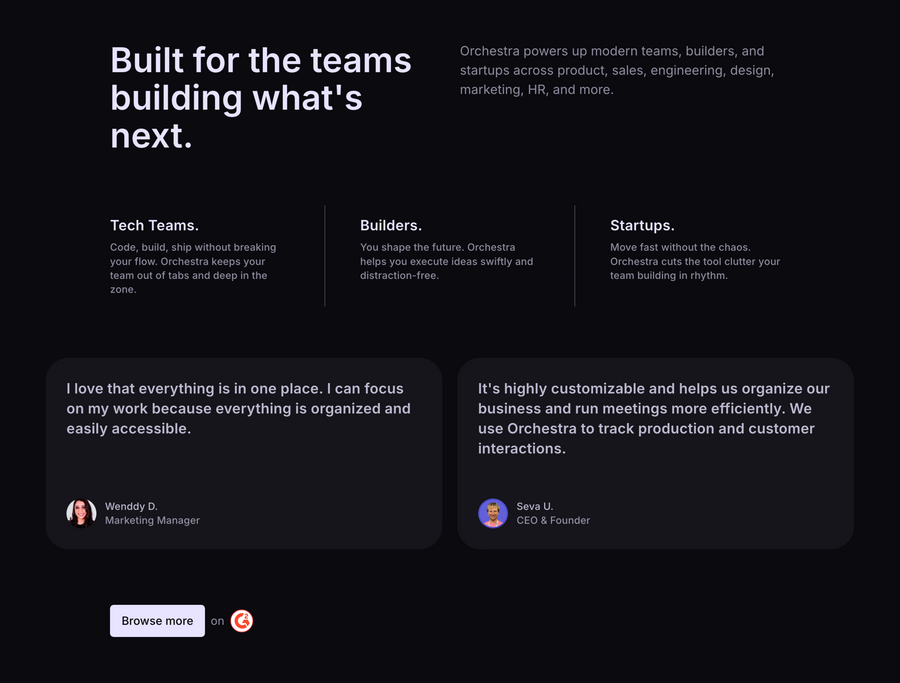 Orchestra
				testimonial ui component