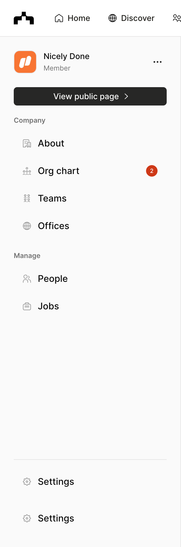 The org
			navigation menu user profile ui component