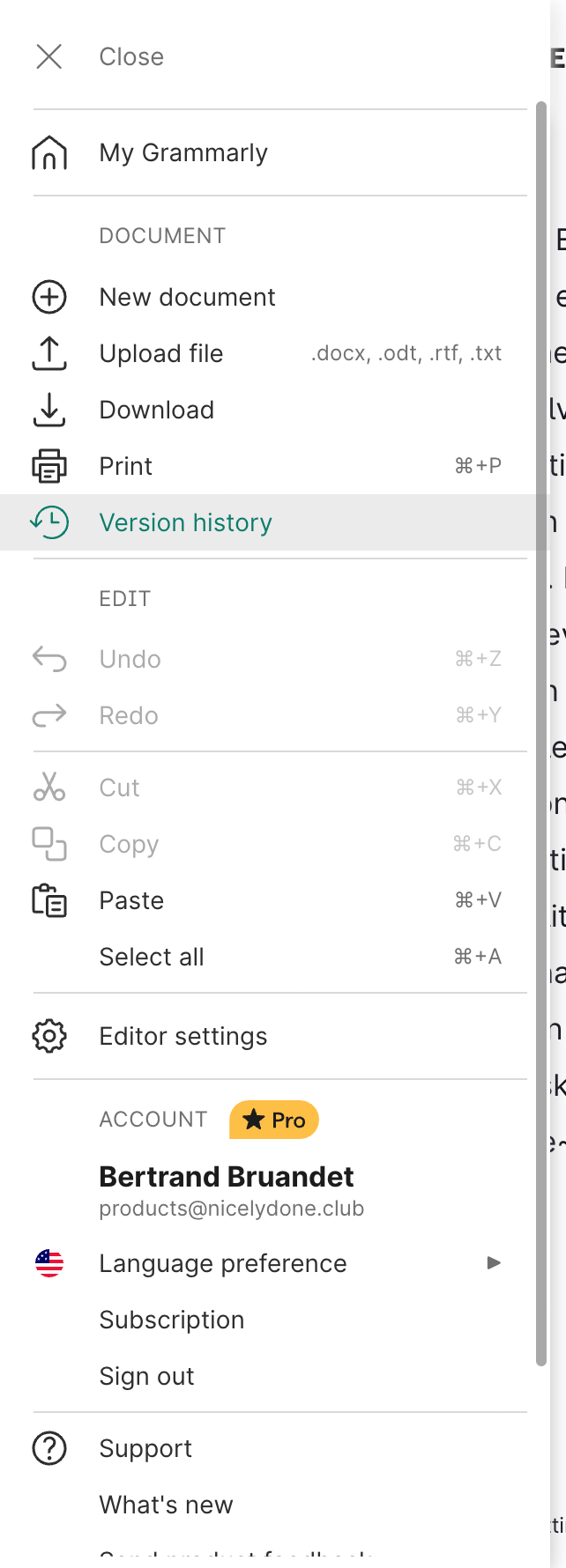Grammarly
			menu file upload document management account management version history ui component