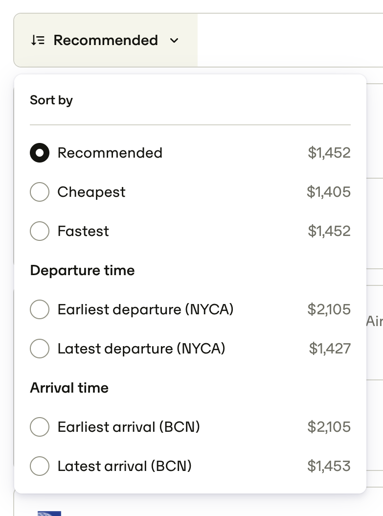 Travelperk
				sorting & filtering ui component