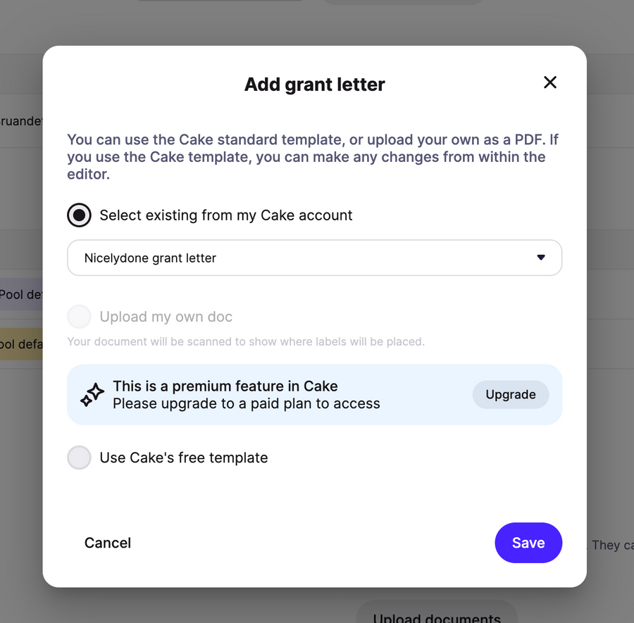 Cake
				upgrade your plan ui component