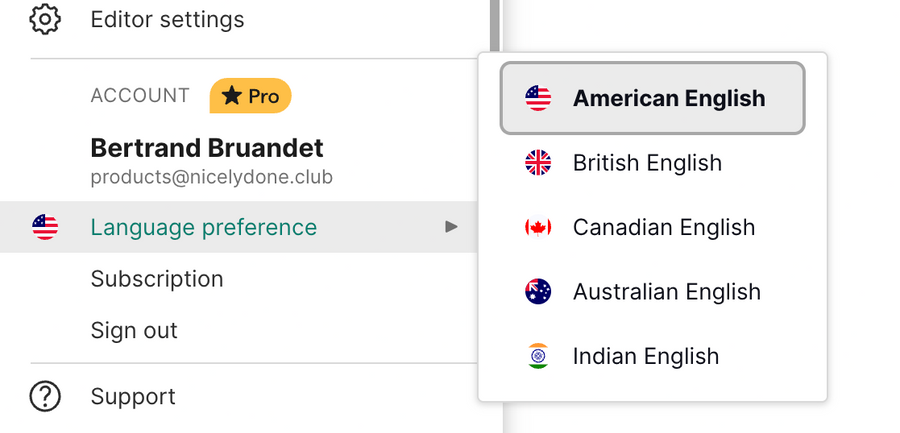 Grammarly
				dropdown menu ui component