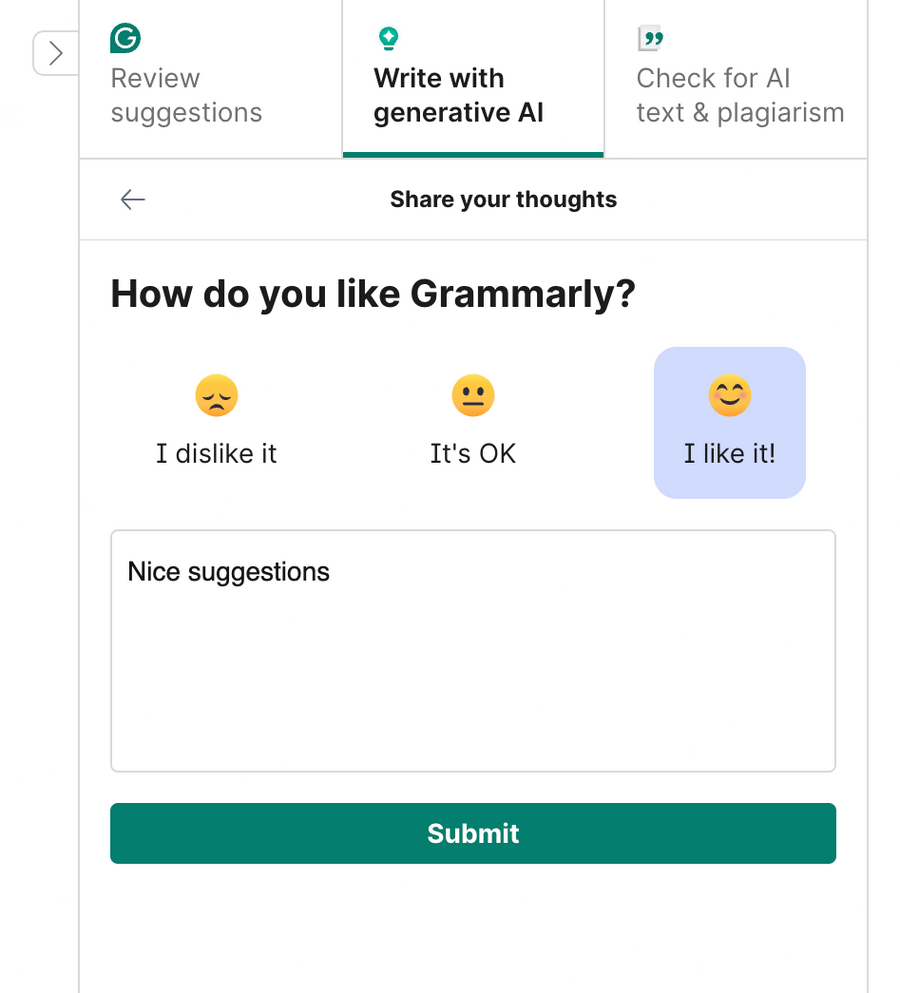 Grammarly
				feedback ui component