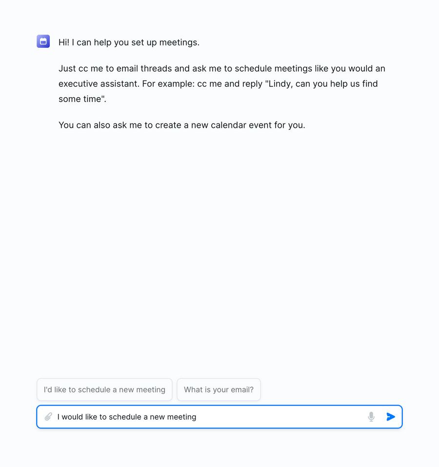 Lindy
			meeting chat interface chatbot ui component