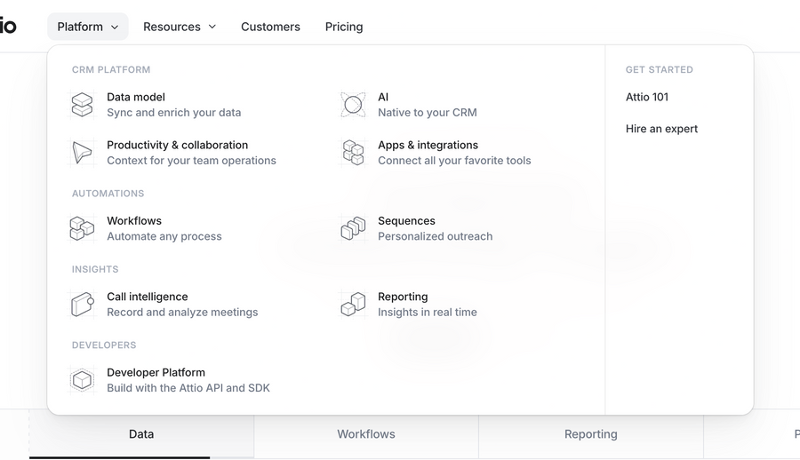 Attio
				flyout menu ui component