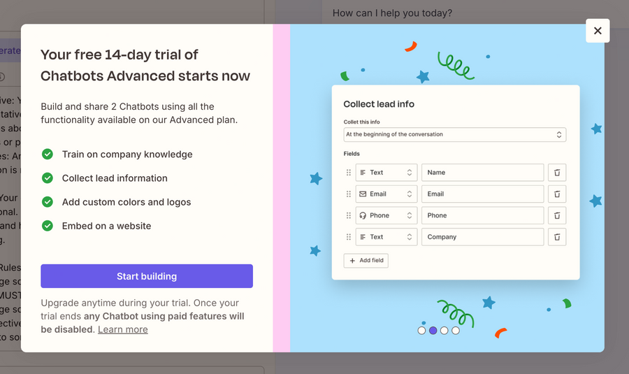 Zapier
			progress indicator form chatbot ui component