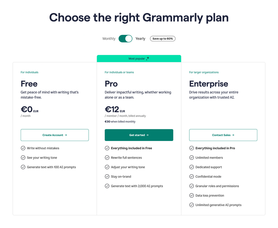 Grammarly
			plan comparison ui component