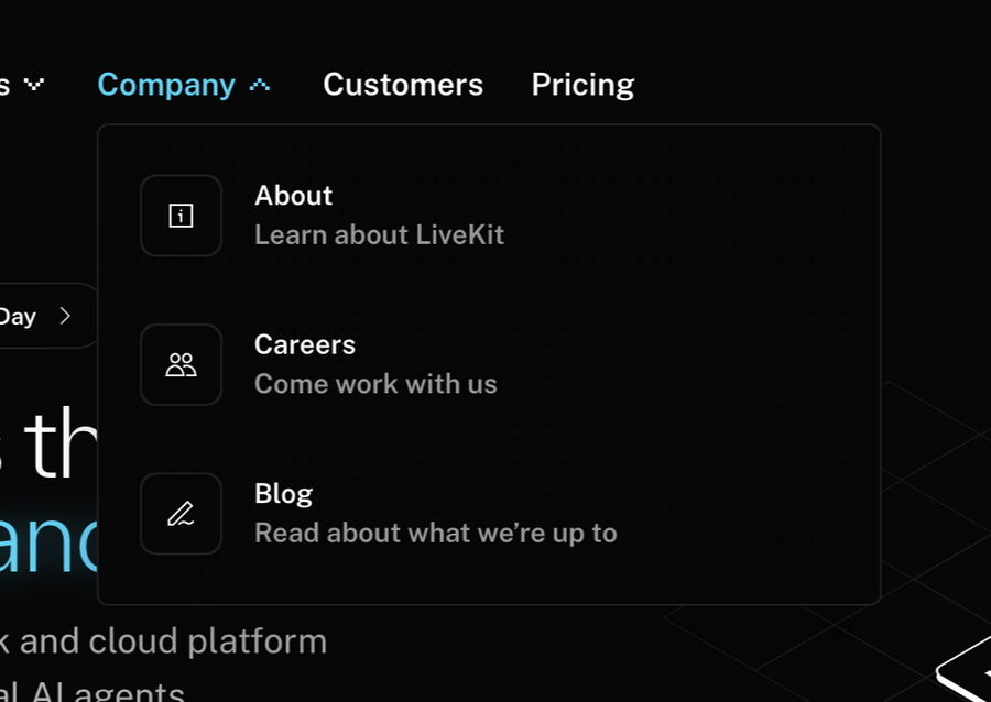 Livekit
				flyout menu ui component