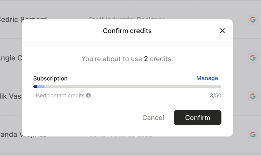 The org
			progress indicator progress bar confirmation subscription management credits ui component