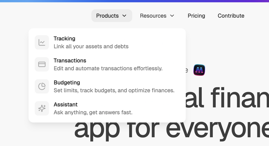 Maybe Finance
				dropdown menu ui component