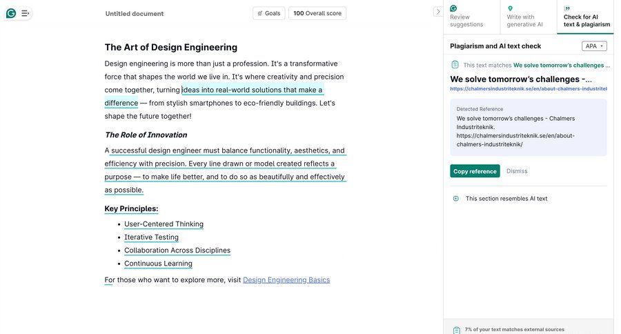 Grammarly screen example