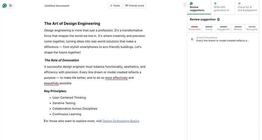 Grammarly screen example