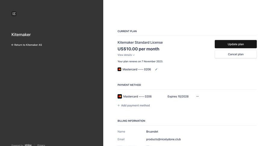 Kitemaker choosing plan options screen example