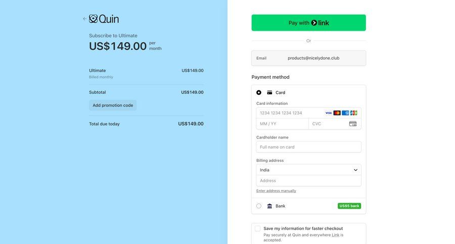 Quin
				checkout ui page example