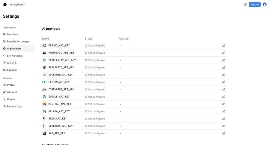 Braintrust
			 configuration settings sidebar navigation artificial intelligence sidebar create setup table organization settings ui page example