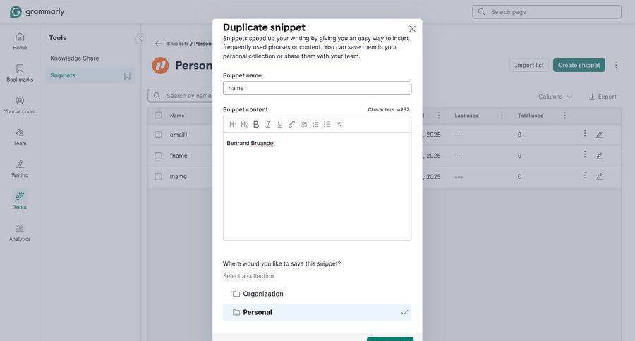 Grammarly screen example