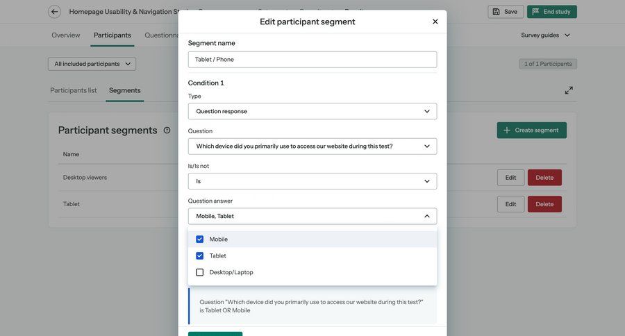 Optimal screen example