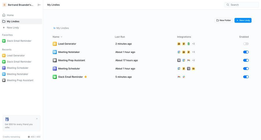 Lindy screen example