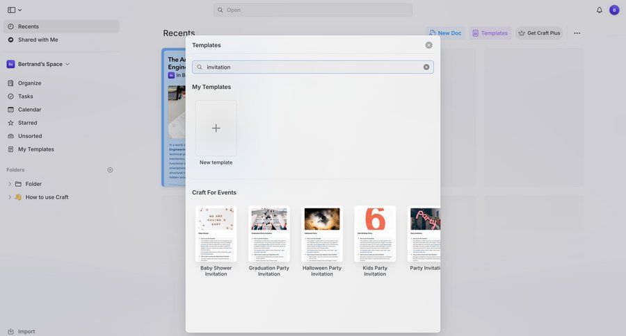 Craft screen example