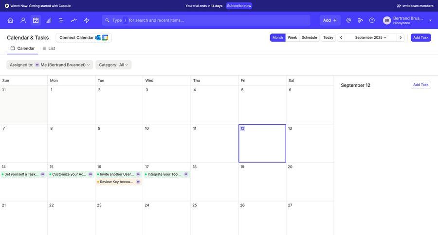 Capsule
			 task management calendar events calendar screen dropdown filters user menu ui page example