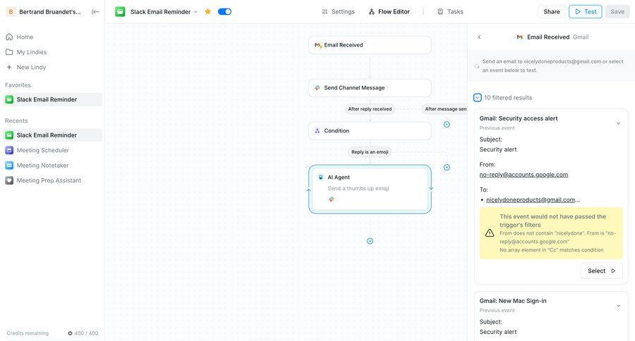 Lindy
			 configuration sidebar navigation workflow automation editor workflow automation workflow creation workflow configuration email data filtering workflow editor sidebar ui page example