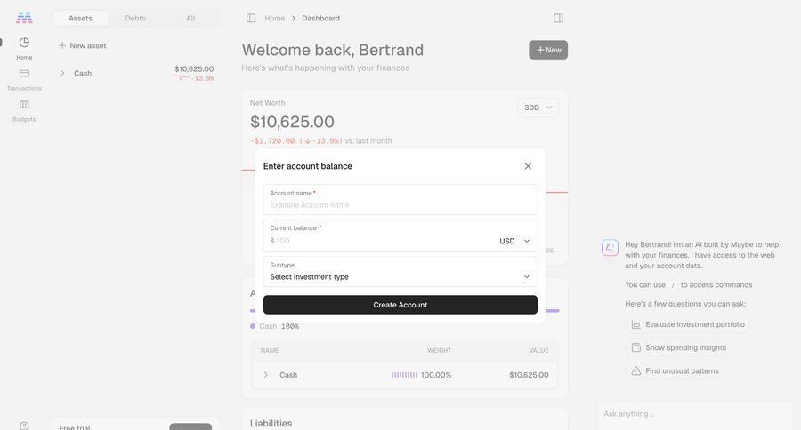 Maybe Finance screen example