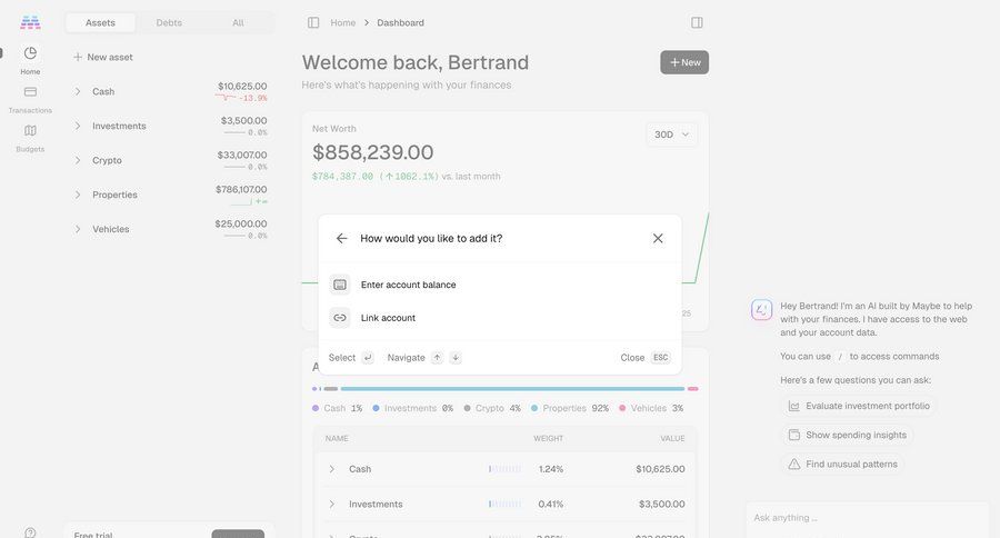 Maybe Finance screen example