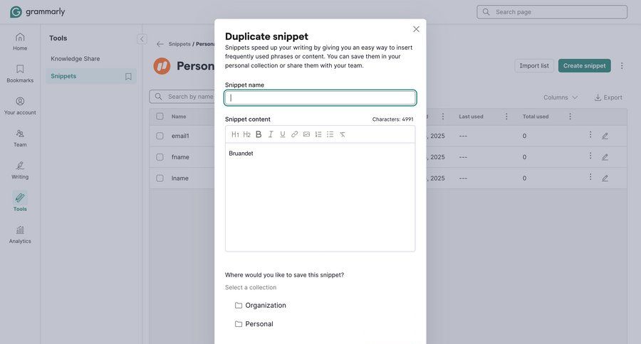 Grammarly screen example