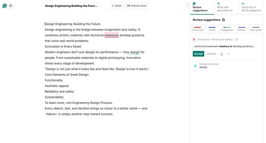 Grammarly screen example