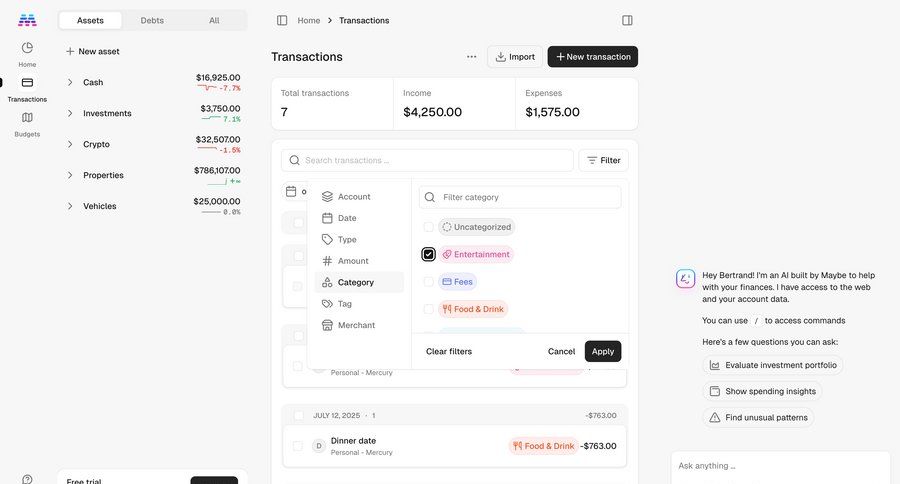 Maybe Finance screen example
