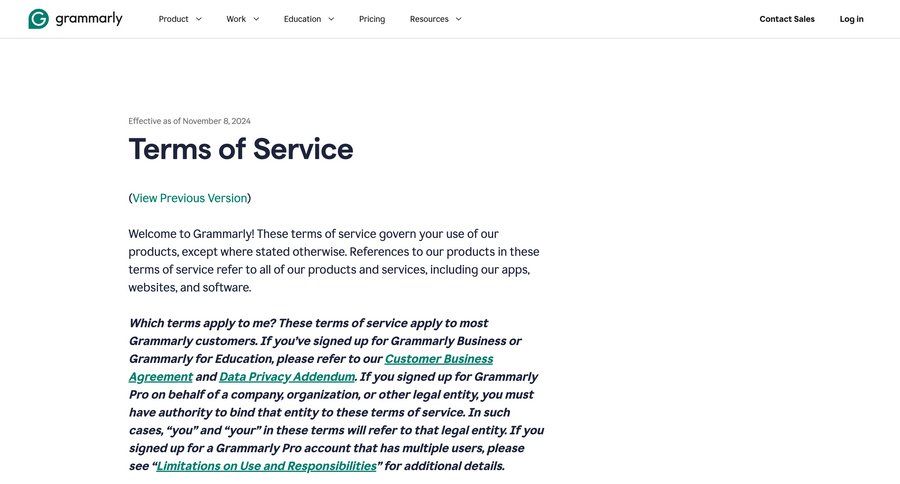 Grammarly
				terms & conditions ui page example