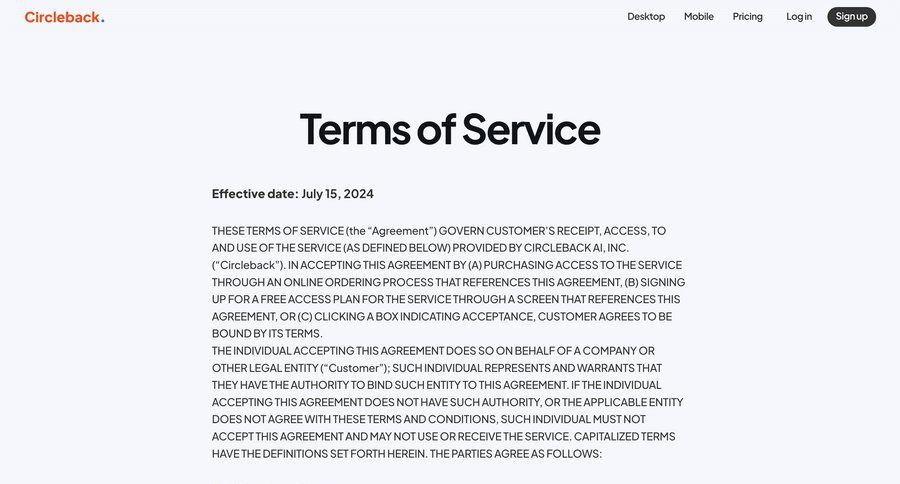Circleback
				legal ui page example