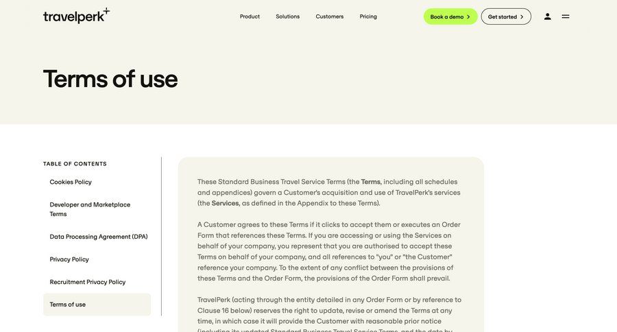 Travelperk
				terms & conditions ui page example