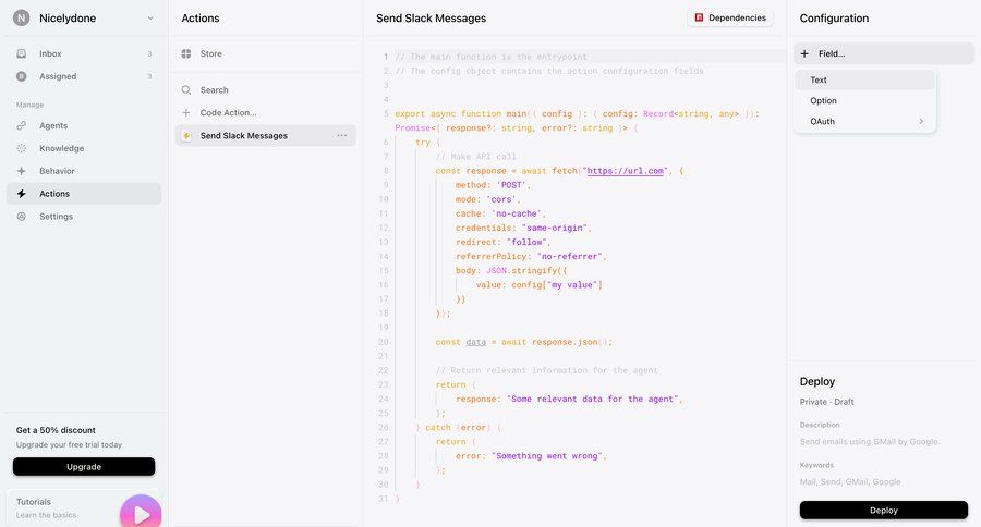 Lemni
			 configuration form automation editor workflow automation code editing send invitation wysiwyg deploy call intelligence sidebar menu code snippet ui page example