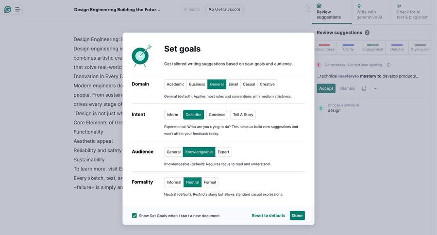 Grammarly screen example
