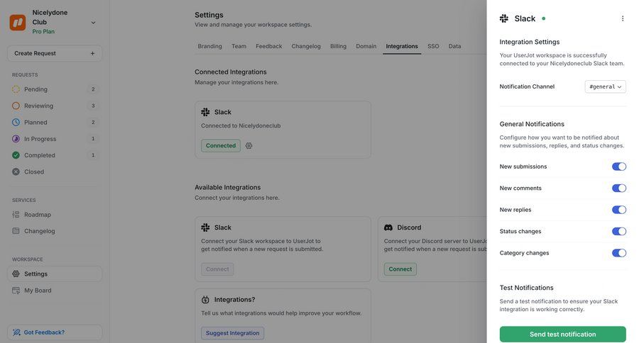 UserJot
			settings integrations integration settings notification settings configuration settings integration ui page example