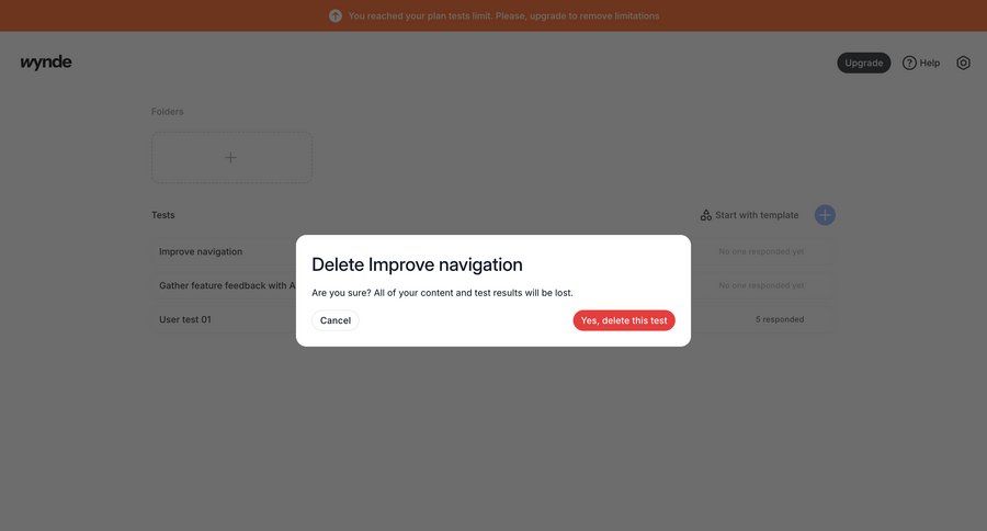 Wynde
			 data management delete confirmation cancel deletion confirmation message ui page example