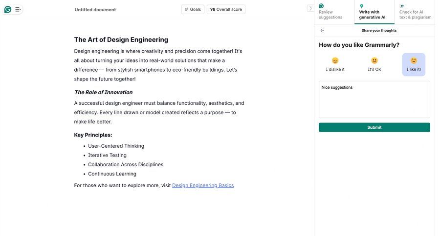 Grammarly screen example