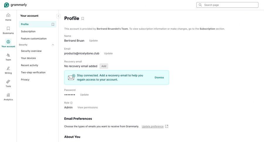 Grammarly screen example