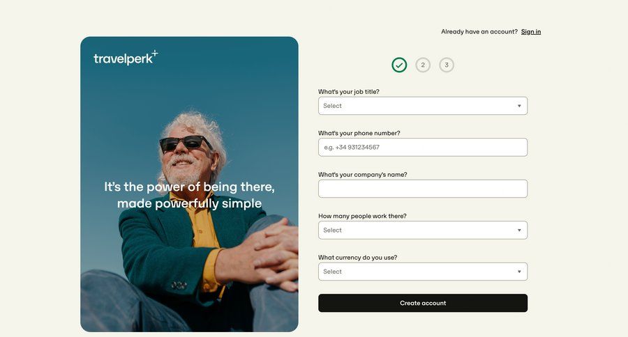 Travelperk
				signup page example
