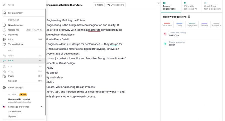 Grammarly screen example