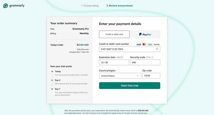 Grammarly screen example