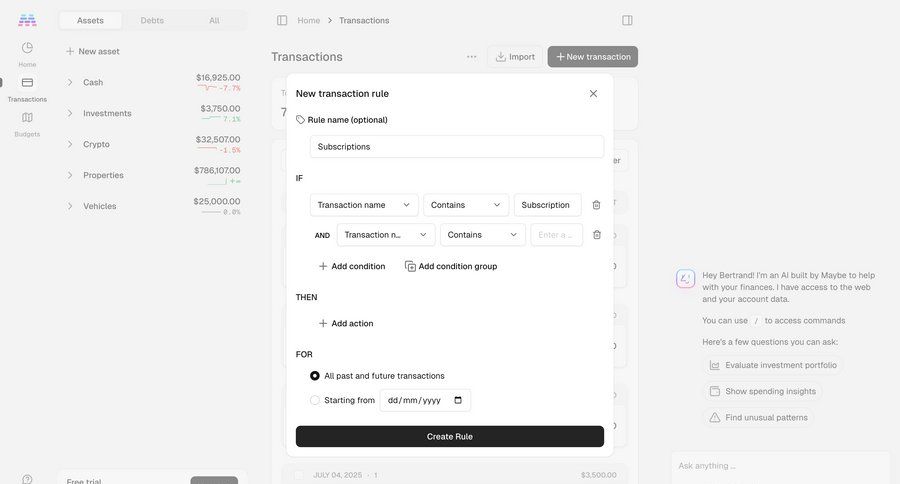 Maybe Finance screen example