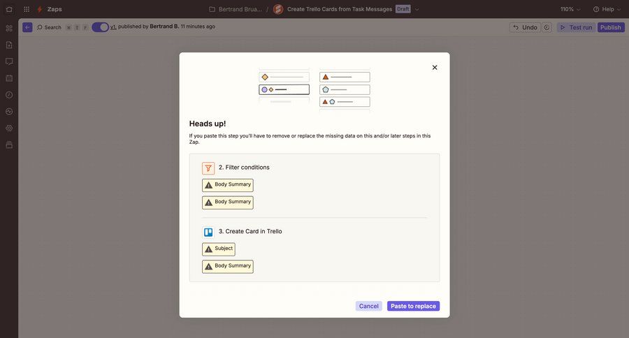 Zapier
			 modal screen data management configuration automation data mapping workflow configuration alert ui page example