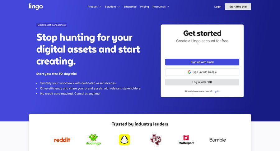 Lingo
			 design account creation workflow automation content hierarchy free trial log in testimonials ui page example