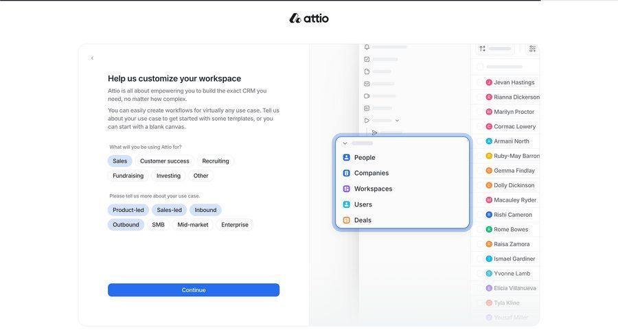 Attio
				onboarding ui page example