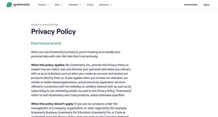 Grammarly
				privacy policy ui page example