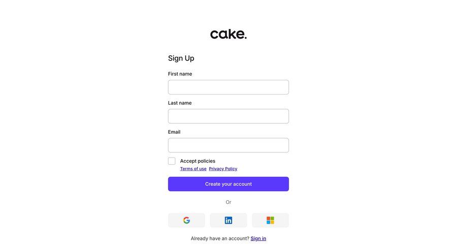 Cake
				signup page example