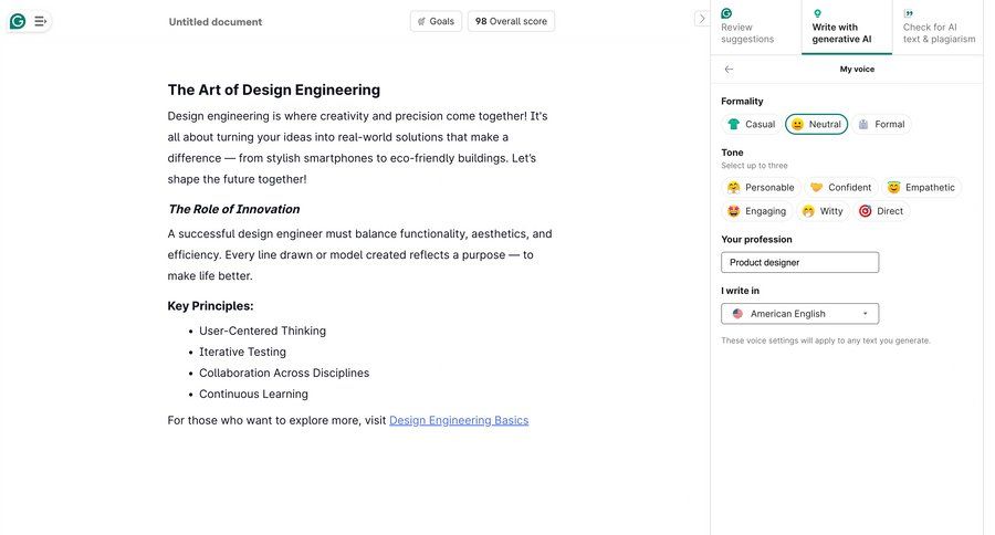 Grammarly screen example