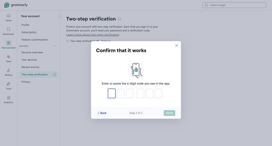 Grammarly screen example